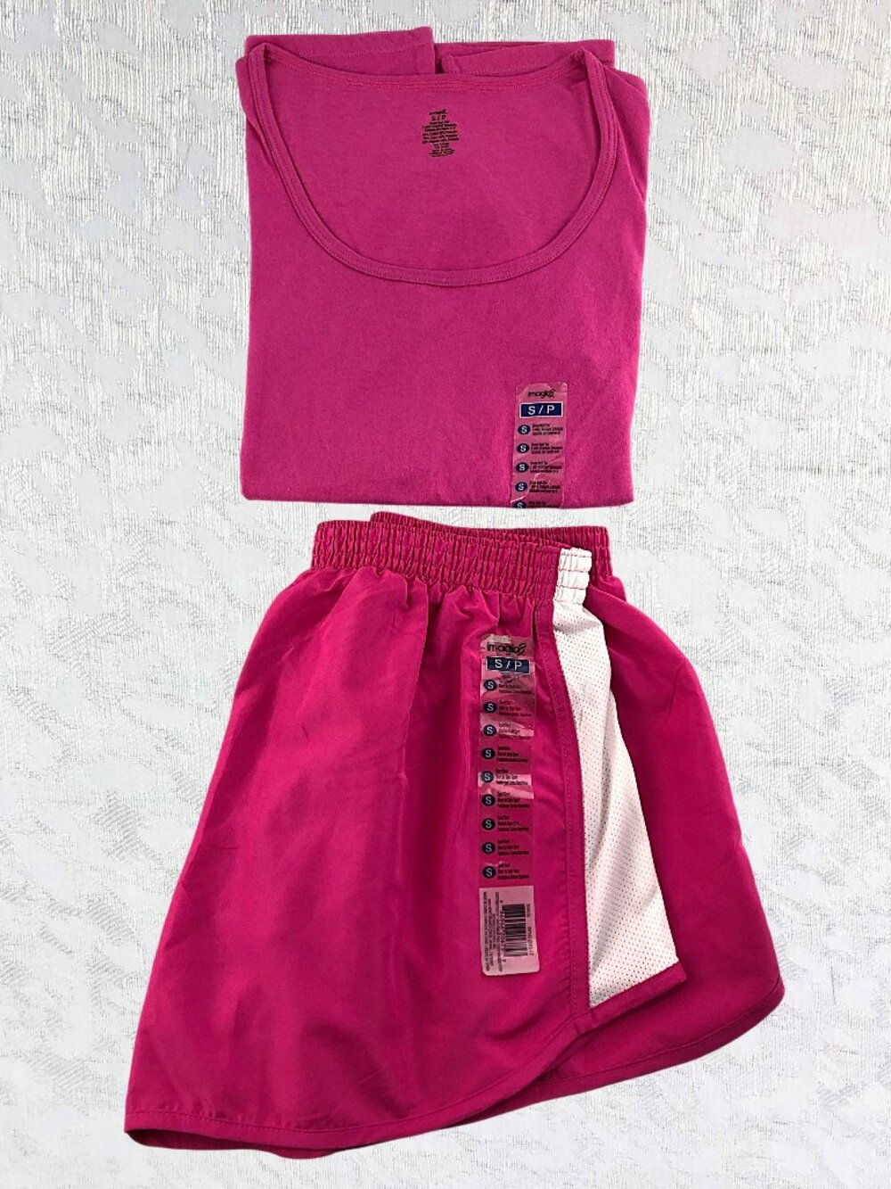 Imagin8 Pink Activewear Set Cap Sleeve Tee & Mesh Lined Sport Shorts Size S NWT